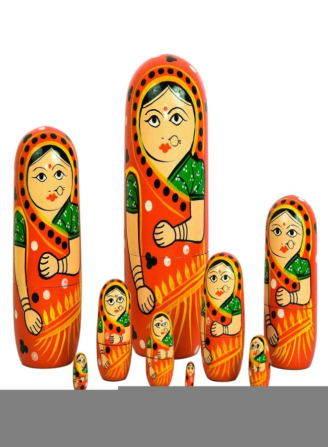 Toolart Set of 5 Wooden Russian Nesting Dolls - Matryoshka Stacking Nested Wood Dolls (Red9) - Image 4